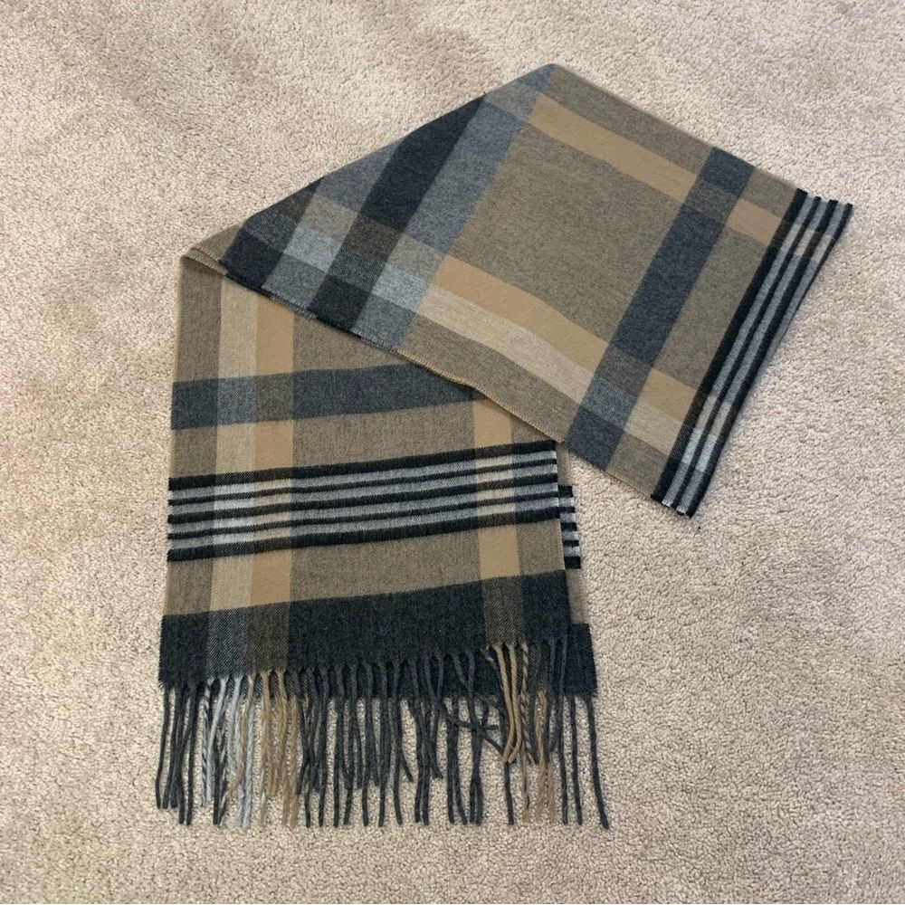 𝅺CASHMINK V.FRAAS tan camel brown gray black plaid check fall winter scarf🔥